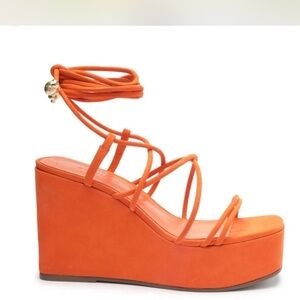Schutz Magdalena Orange Strappy Wedge Sandals (new) size 8.5